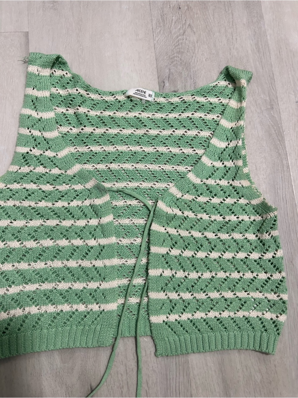 Ardene Green and Cream Striped Openwork Tie-Front Vest